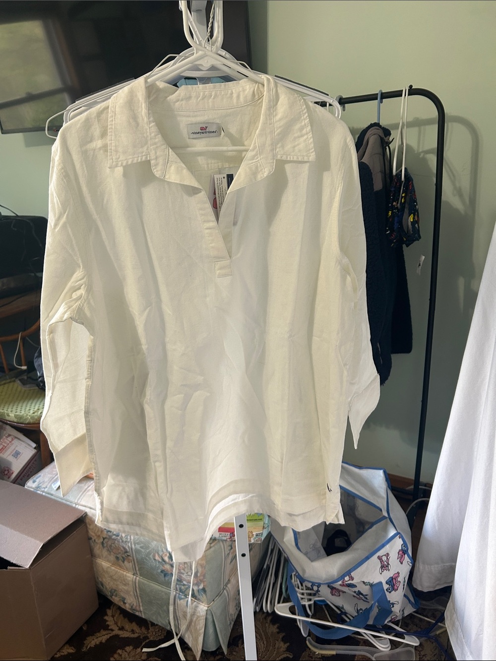 Vineyard Vines White Collared Pullover Top